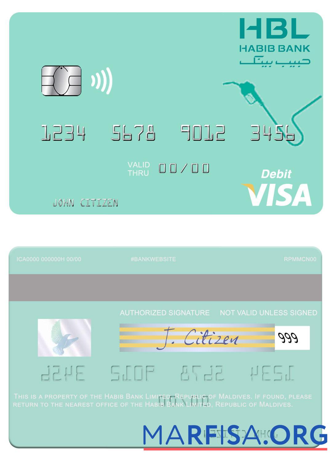 Blank Maldives Habib Bank Limited visa card real example